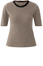 Sparkle Neck Brown Stripe Short Sleeve Jumper