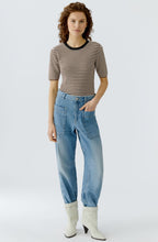 Sparkle Neck Brown Stripe Short Sleeve Jumper
