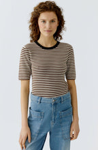 Sparkle Neck Brown Stripe Short Sleeve Jumper