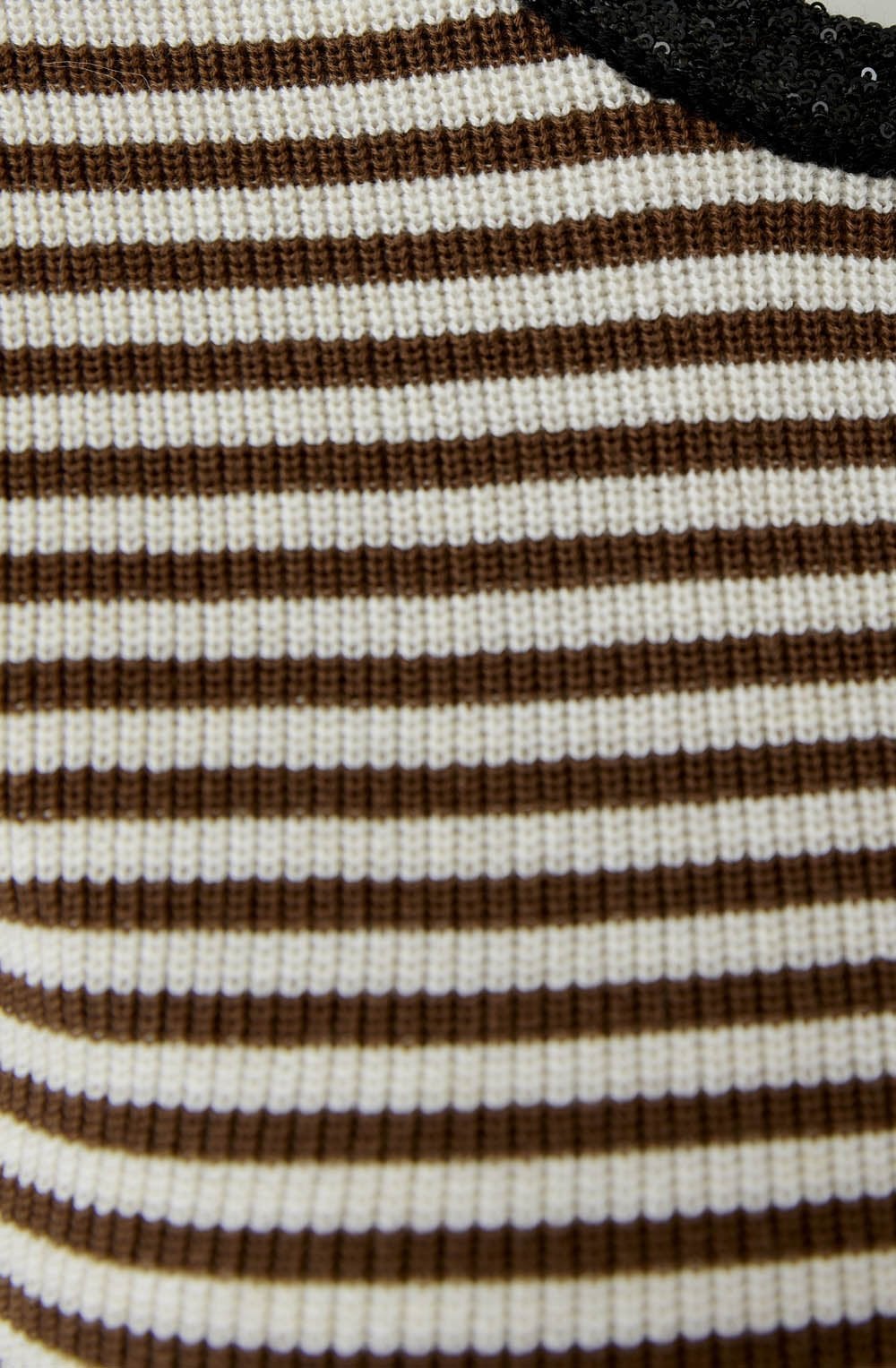 Sparkle Neck Brown Stripe Short Sleeve Jumper