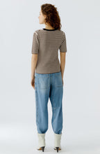Sparkle Neck Brown Stripe Short Sleeve Jumper