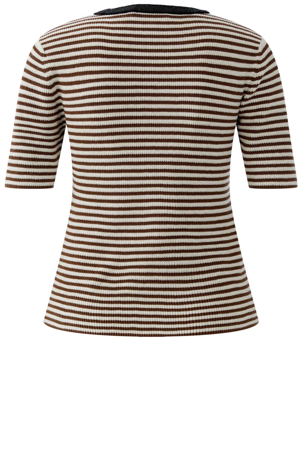 Sparkle Neck Brown Stripe Short Sleeve Jumper