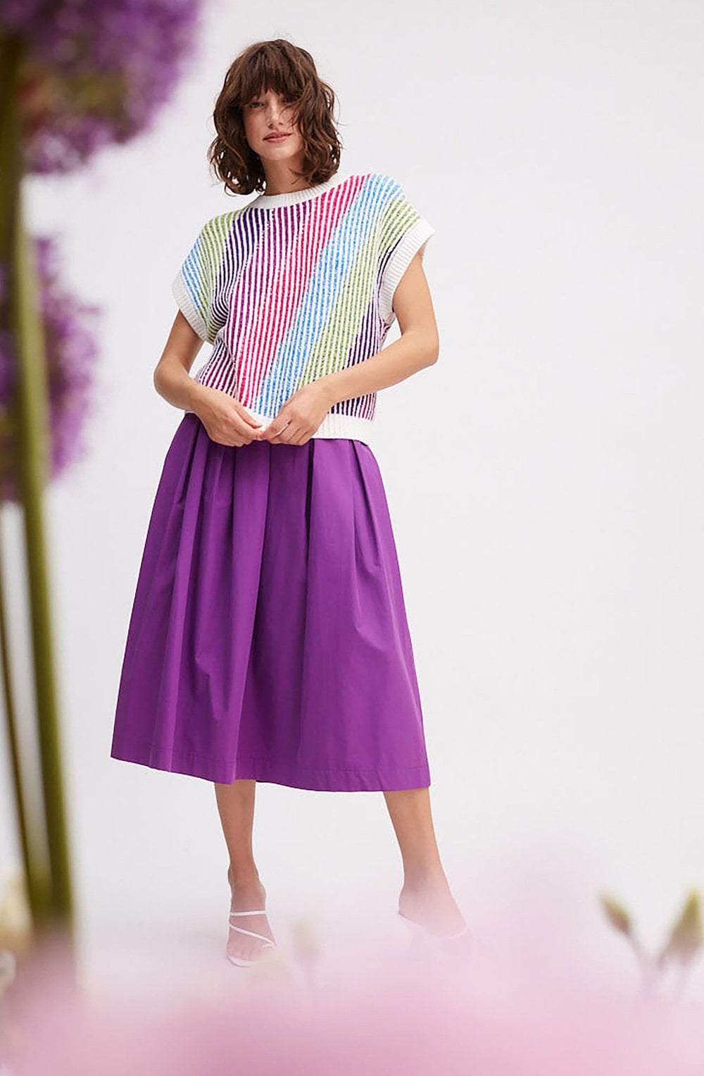 Sparkling Grape Cotton Midi Skirt