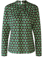 Steel Grey and Green Retro Print Jersey Blouse
