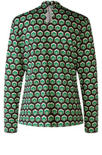 Steel Grey and Green Retro Print Jersey Blouse