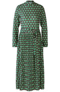 Steel Grey and Green Retro Print Maxi Dress