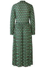 Steel Grey and Green Retro Print Maxi Dress