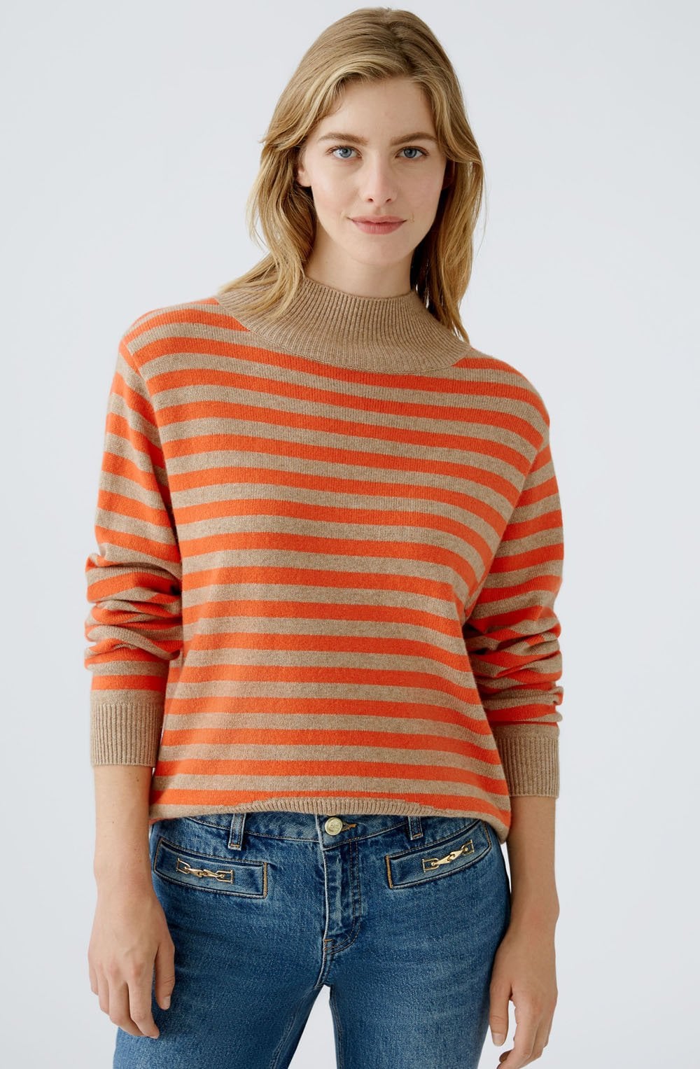 Stone and Orange Set In Sleeves Jumper