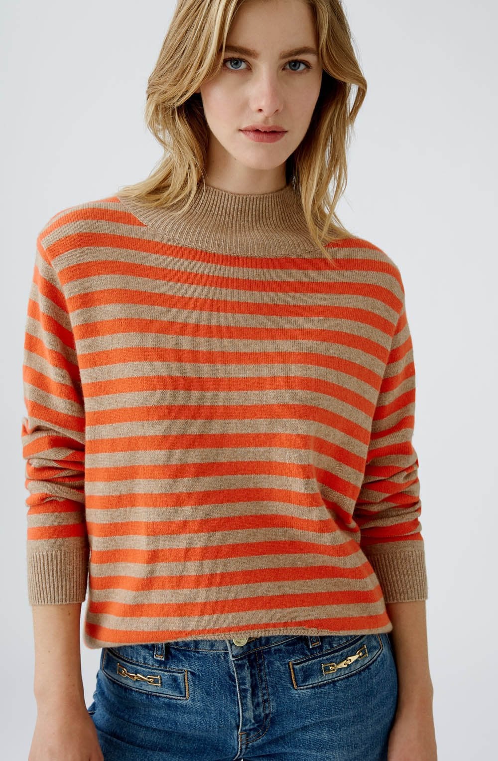 Stone and Orange Set In Sleeves Jumper