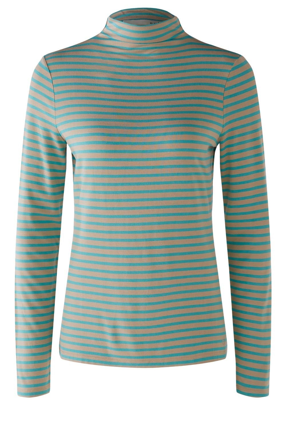 Stone and Turquoise Jersey Polo Neck Top