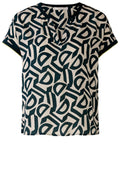Stone Green Bold Print and Striped Blouse