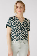 Stone Green Bold Print and Striped Blouse
