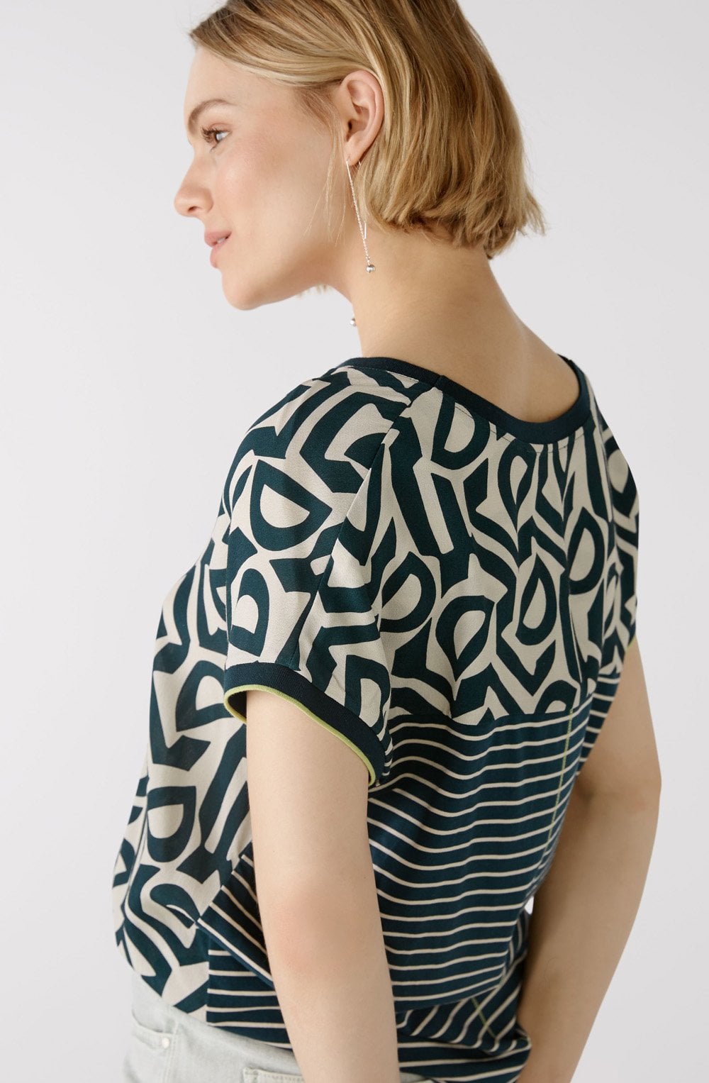 Stone Green Bold Print and Striped Blouse