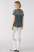 Stone Green Bold Print and Striped Blouse