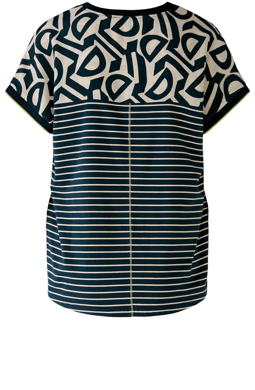 Stone Green Bold Print and Striped Blouse