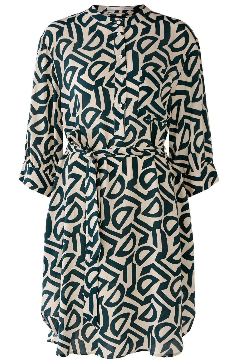 Stone Green Tie Waist Tunic Dress