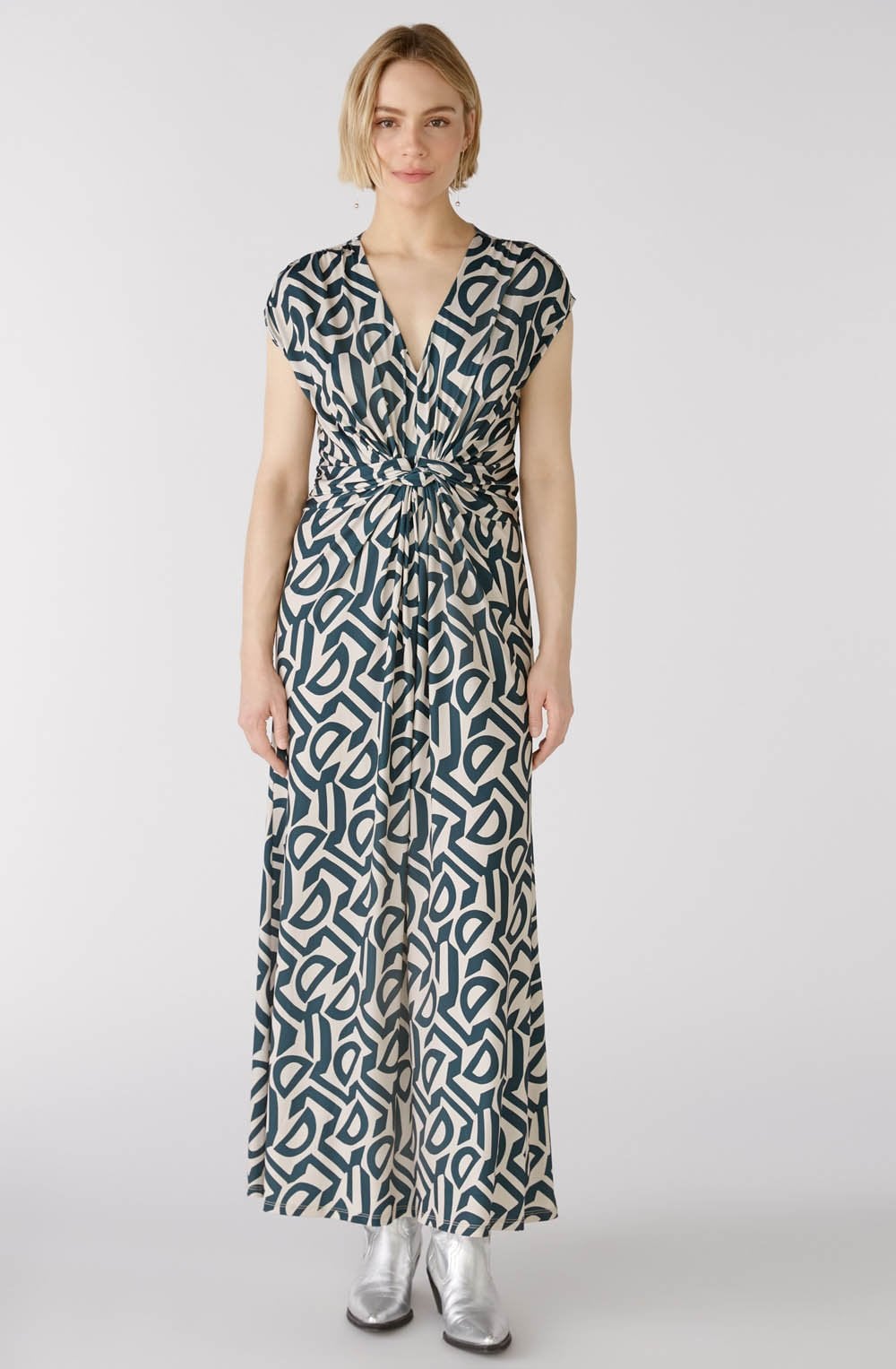 Stone Green Twisted Waist Jersey Dress