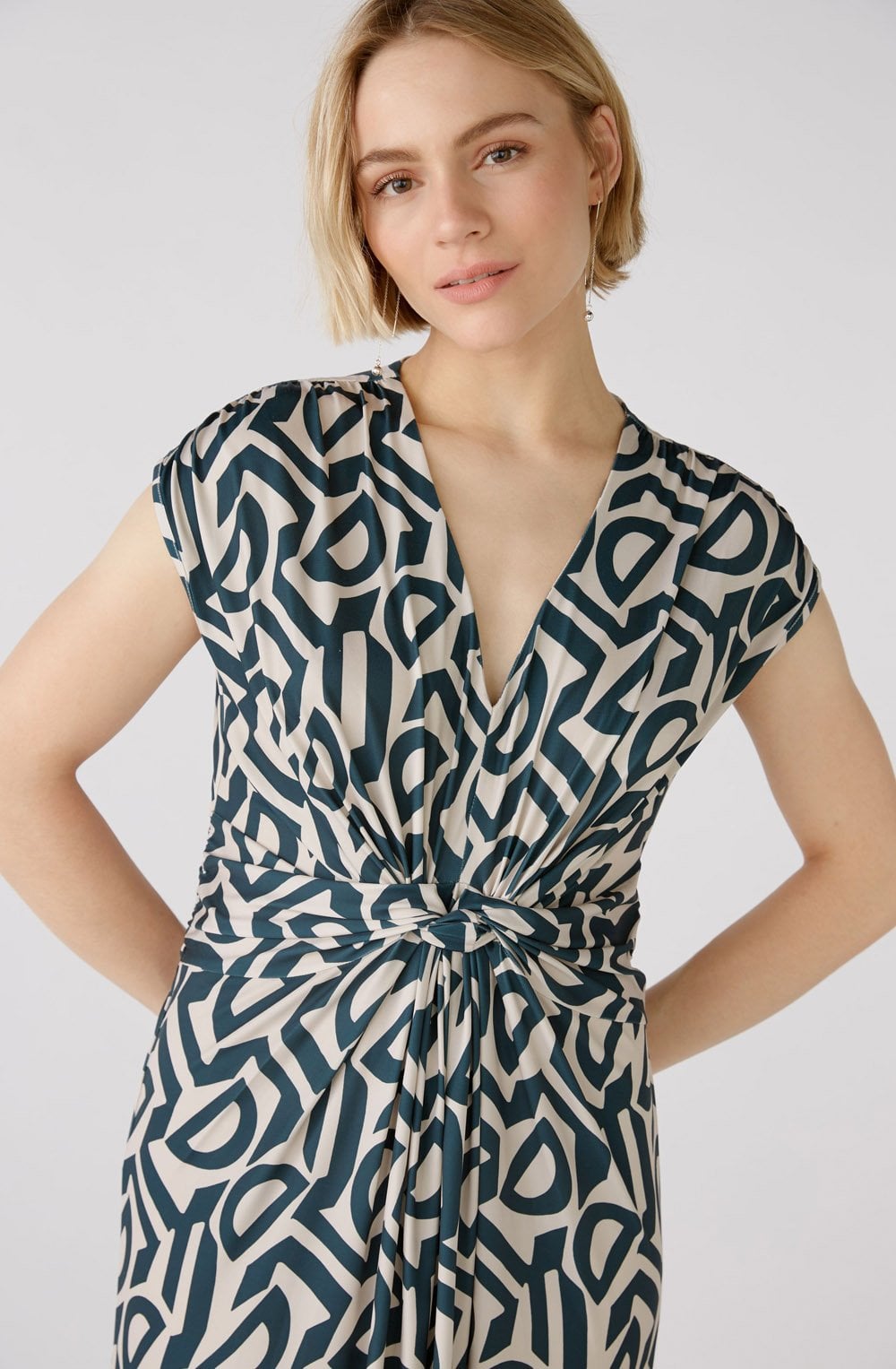 Stone Green Twisted Waist Jersey Dress