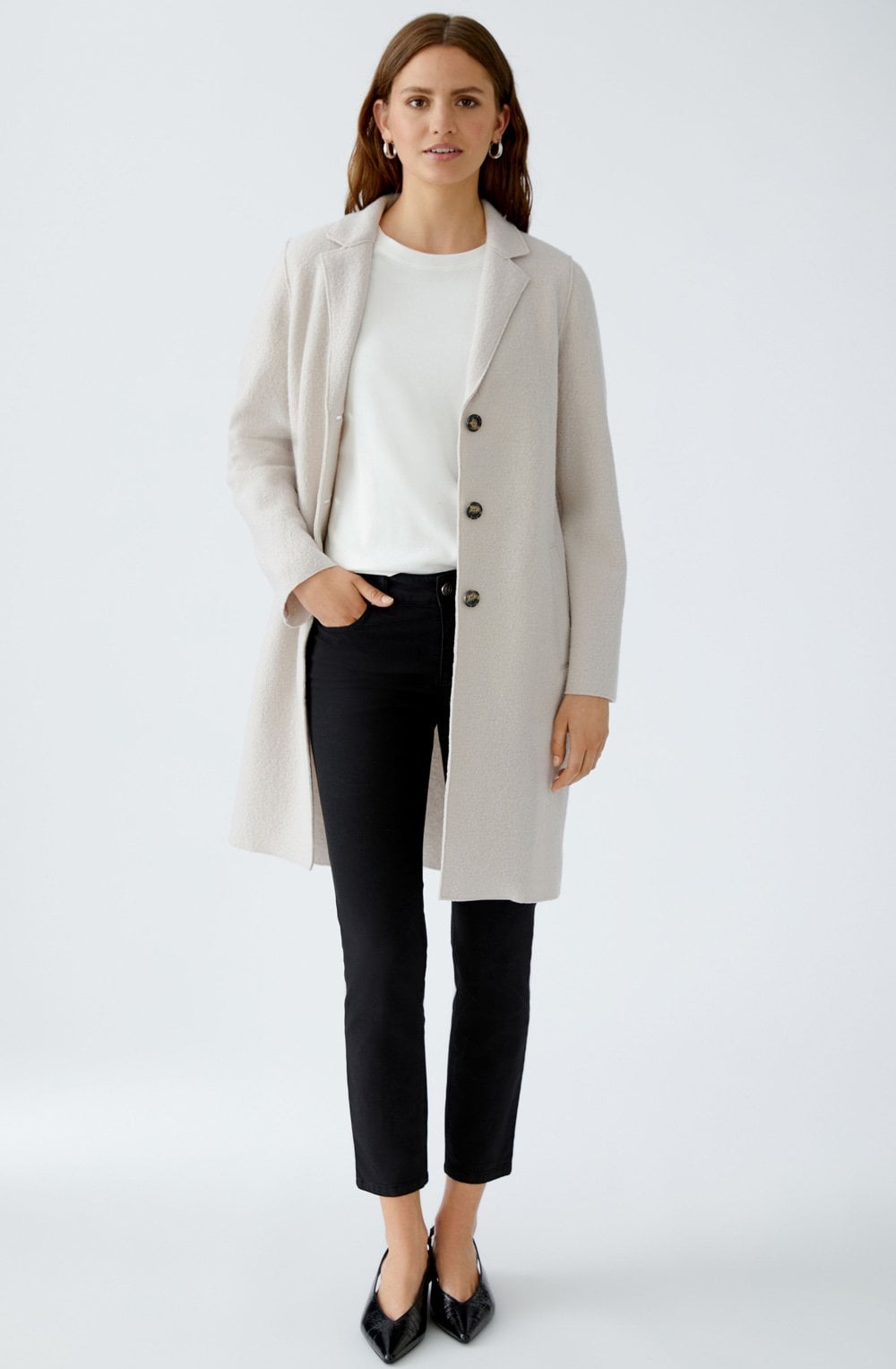 Stone Melange Boiled Wool Coat