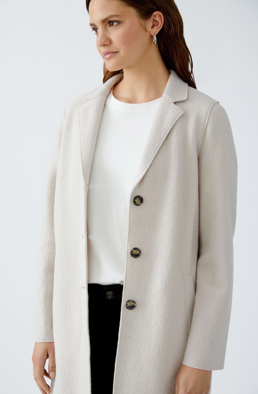 Stone Melange Boiled Wool Coat