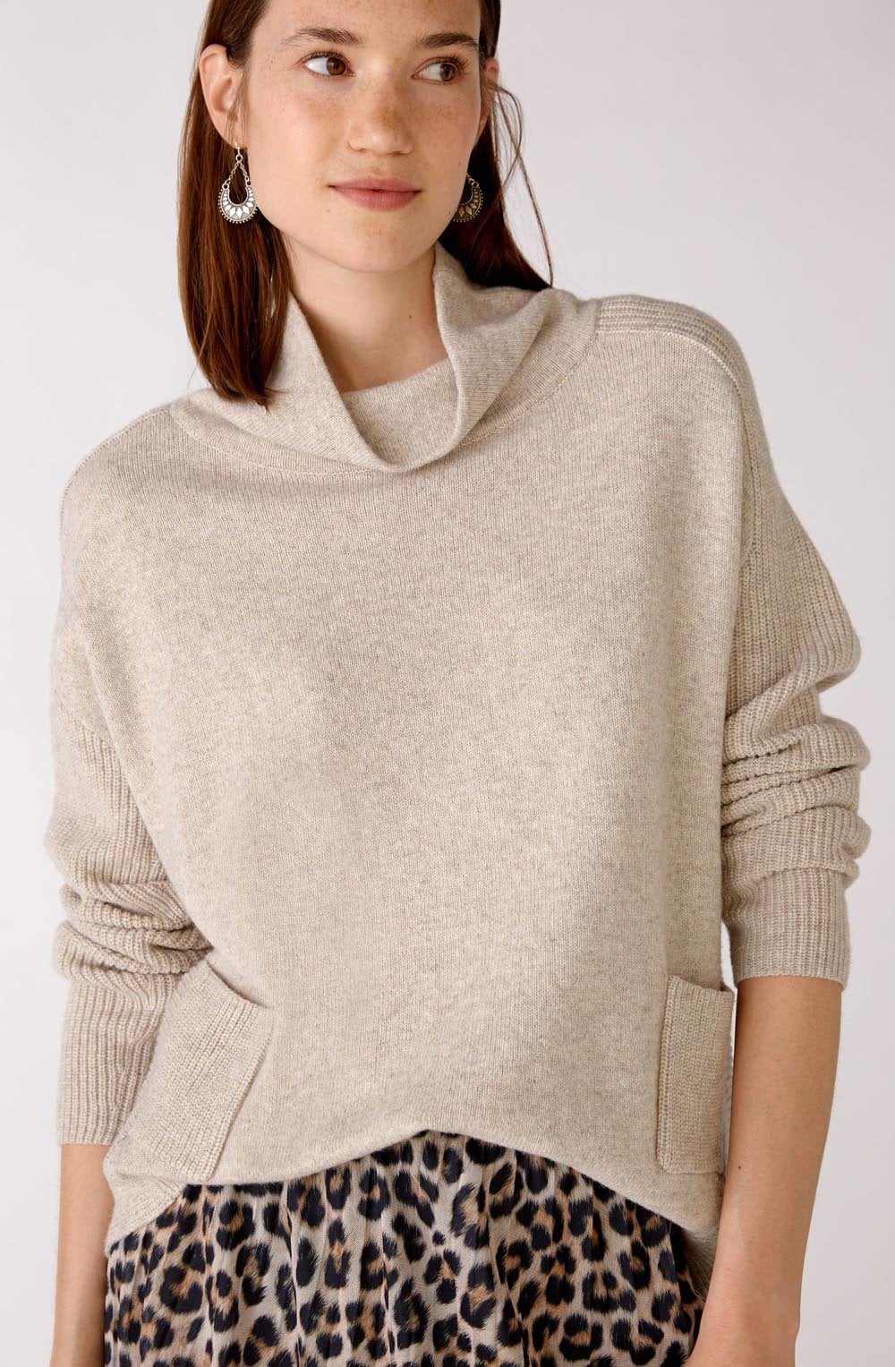 Stone Melange Cowl Neck Jumper