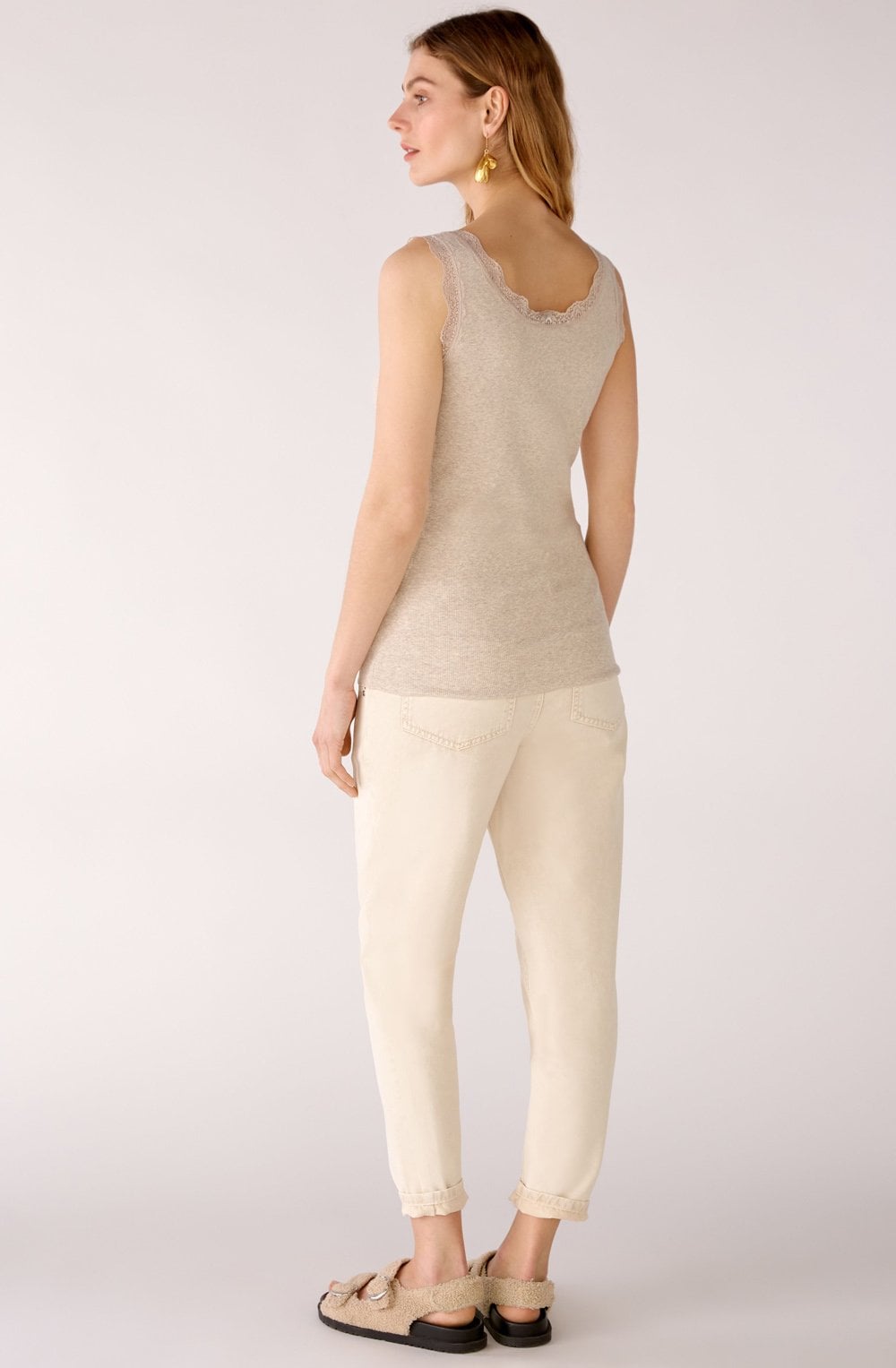 Stone Melange Lace Detail Vest Top