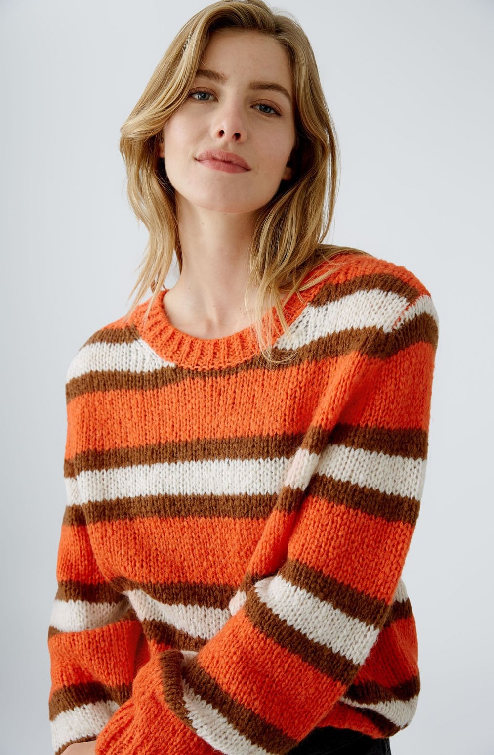 Stone Orange Striped Oversized Jumper