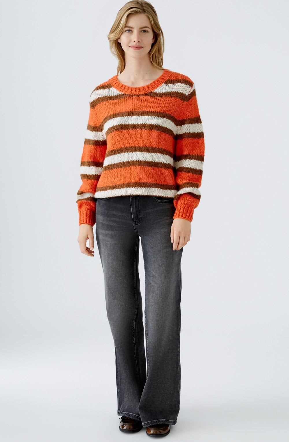 Stone Orange Striped Oversized Jumper