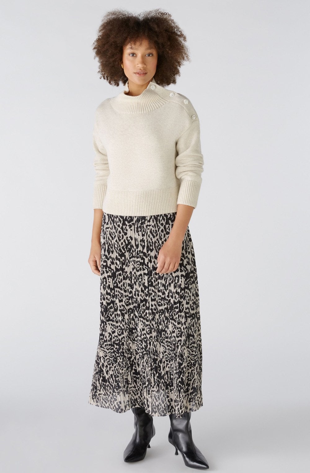 Stormy Taupe Crinkled Pleat Midi Skirt