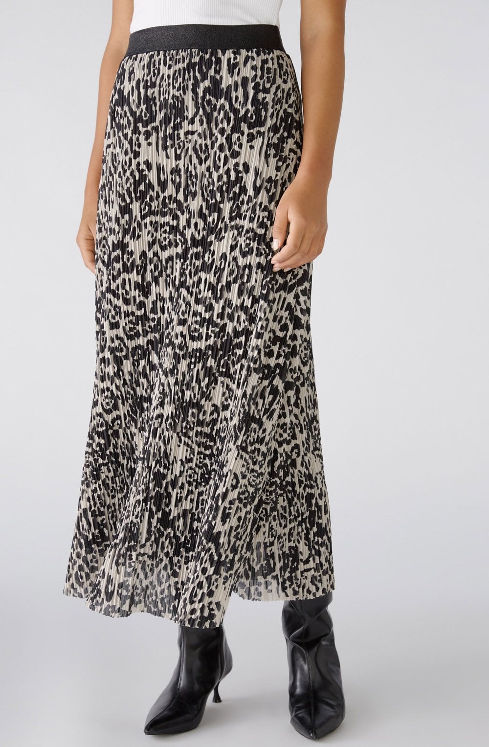 Stormy Taupe Crinkled Pleat Midi Skirt