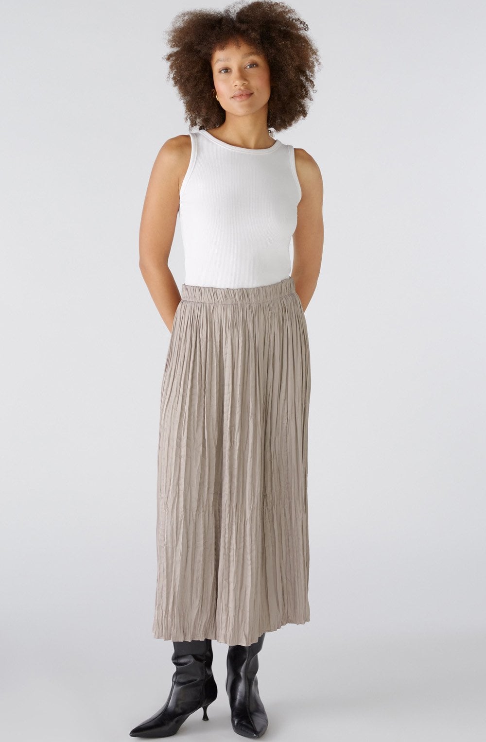 Stormy Taupe Crinkled Stain Touch Maxi Skirt