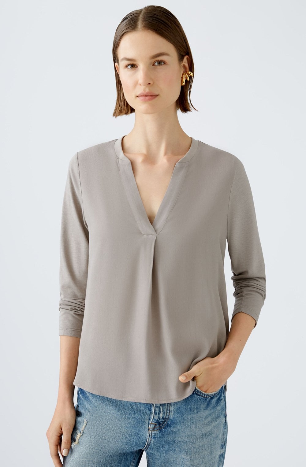 Stormy Taupe Jersey Back Blouse