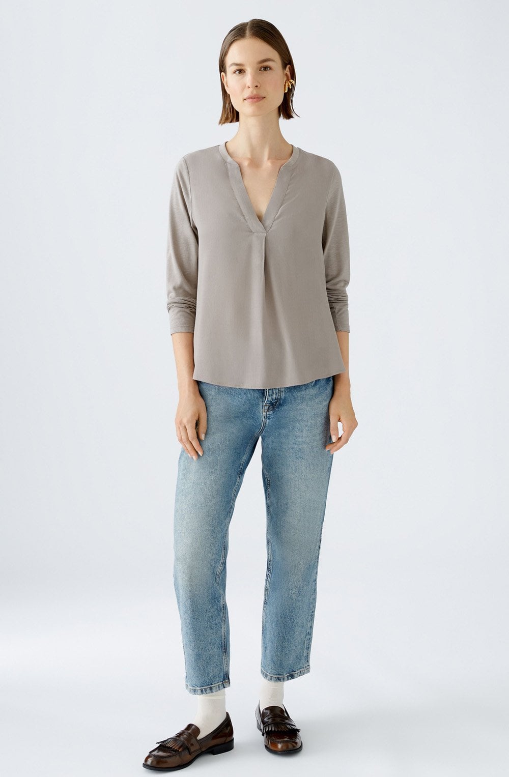 Stormy Taupe Jersey Back Blouse