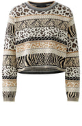 Striped Animal Print Jacquard Pullover