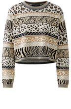 Striped Animal Print Jacquard Pullover