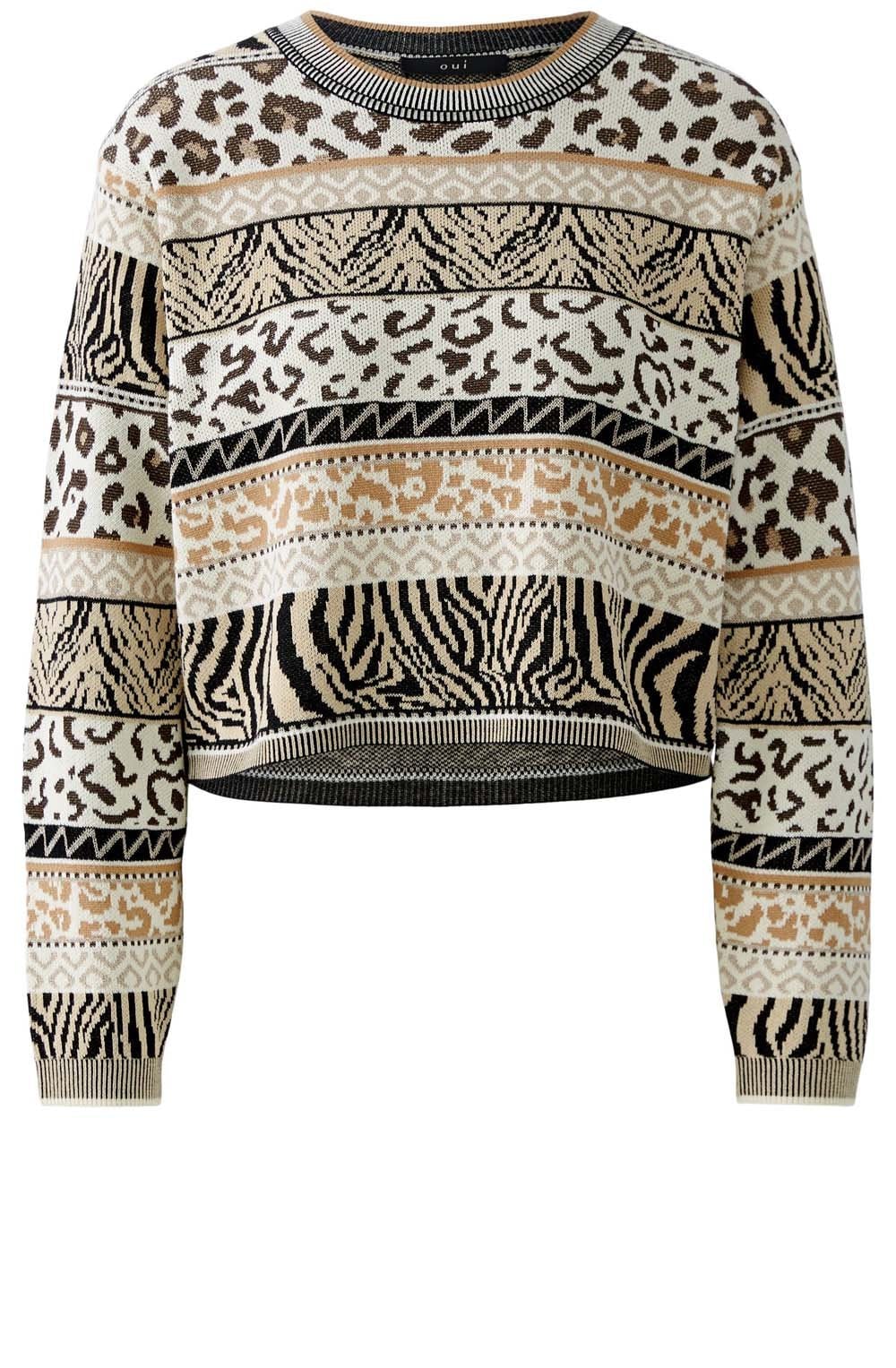 Striped Animal Print Jacquard Pullover