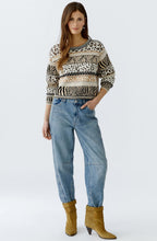 Striped Animal Print Jacquard Pullover