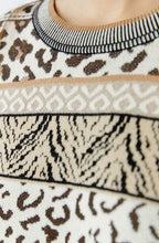 Striped Animal Print Jacquard Pullover