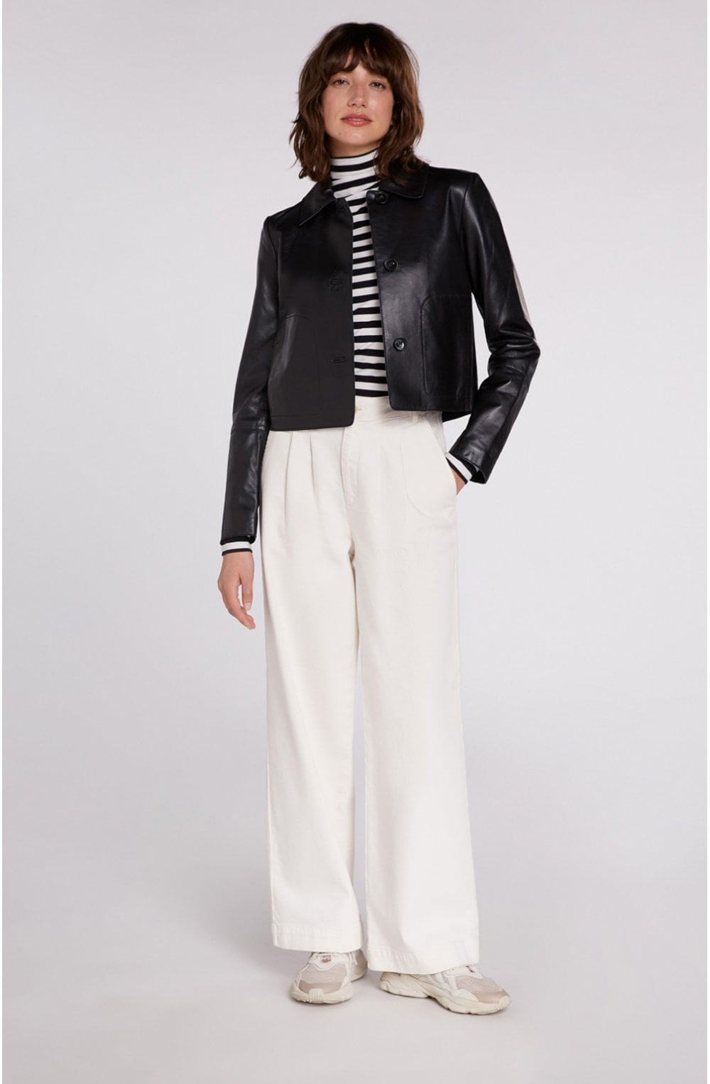 Striped Jersey Polo Neck Top