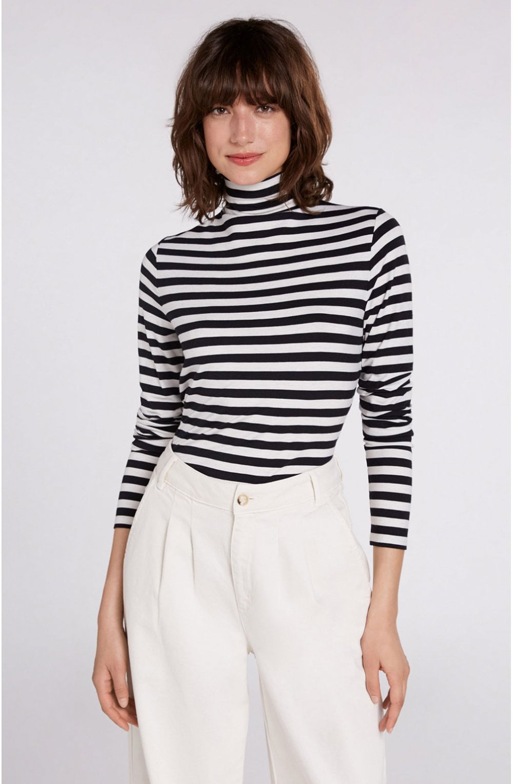 Striped Jersey Polo Neck Top