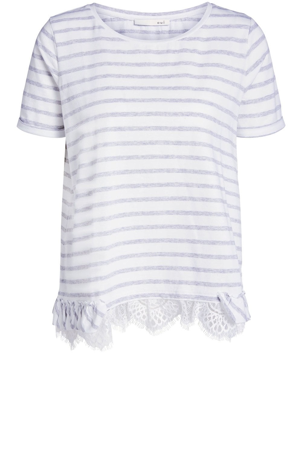 Striped Lace Detailed T Shirt