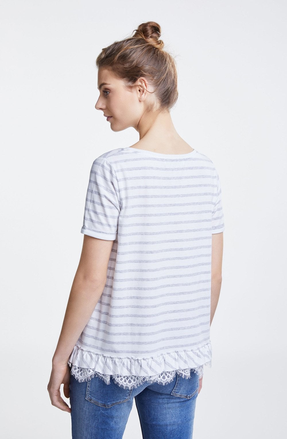 Striped Lace Detailed T Shirt