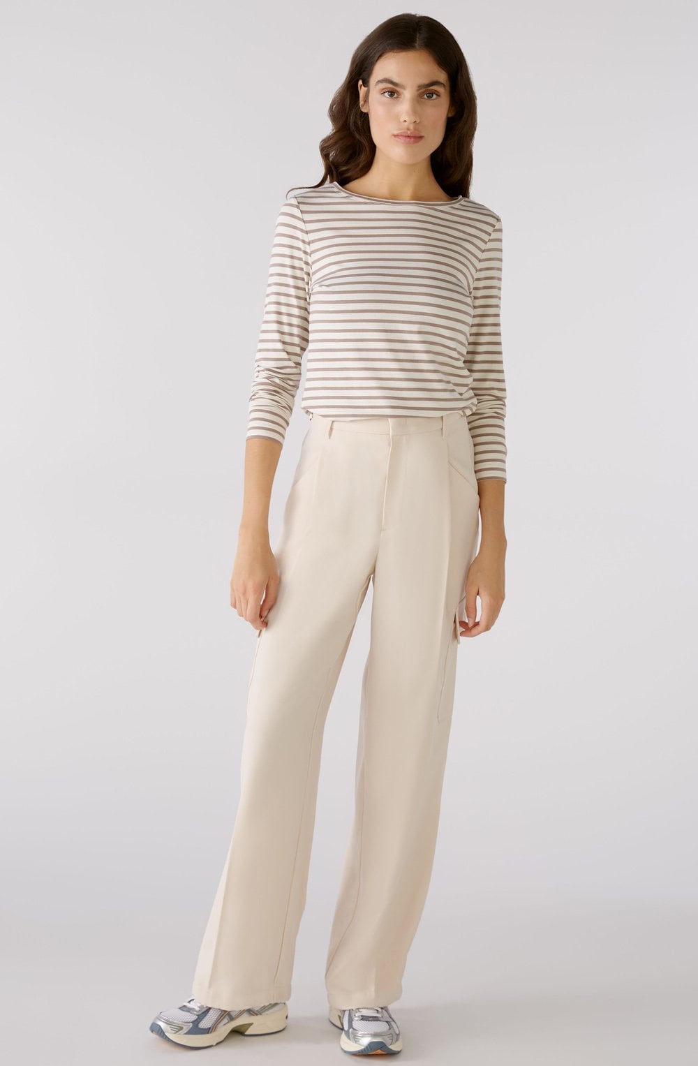 Taupe and Off White Striped Jersey Top