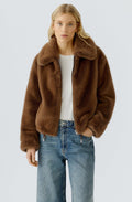 Taupe Faux Fur Collared Jacket