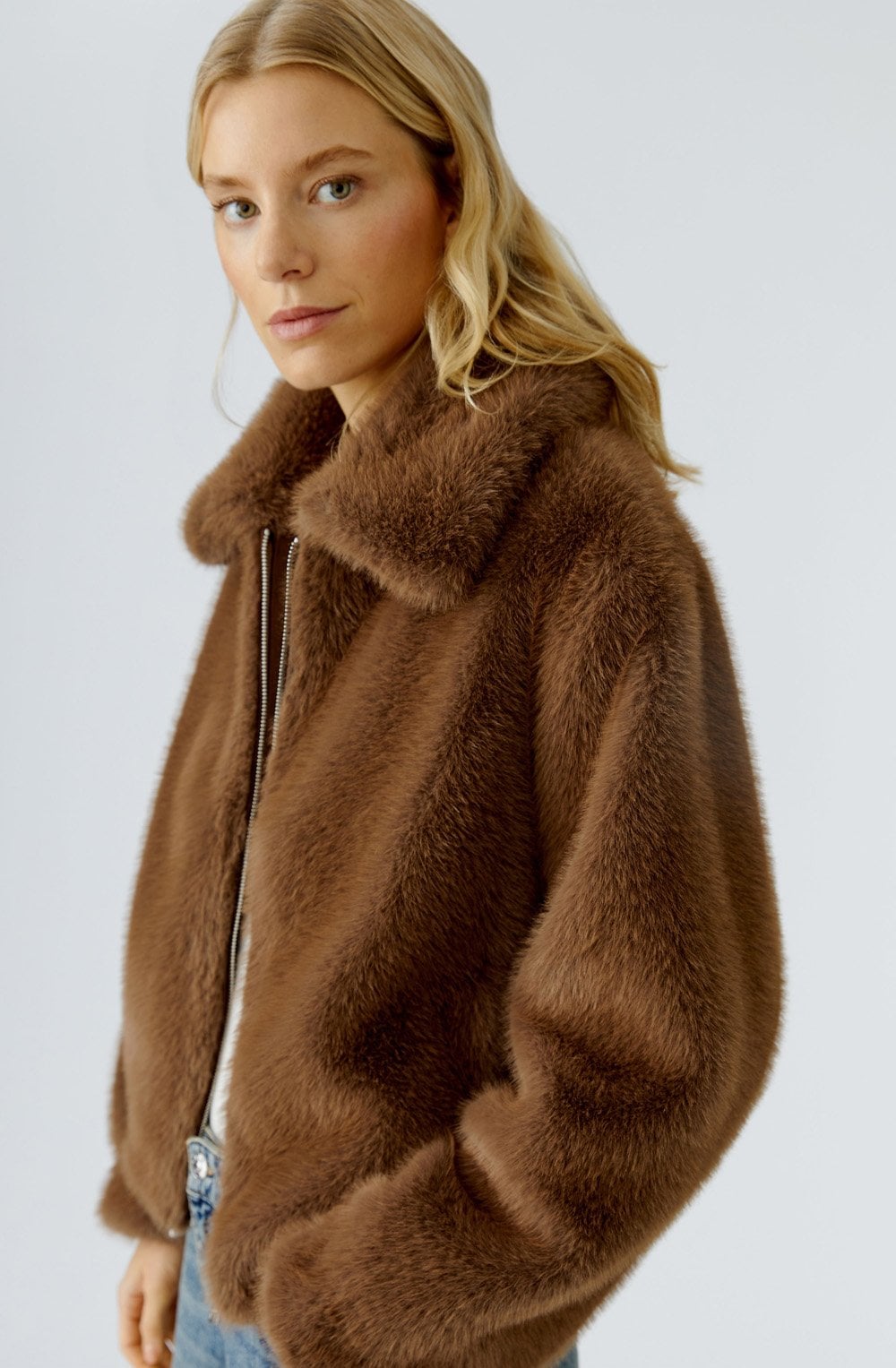Taupe Faux Fur Collared Jacket