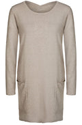 Taupe Knit Chiffon Back Dress