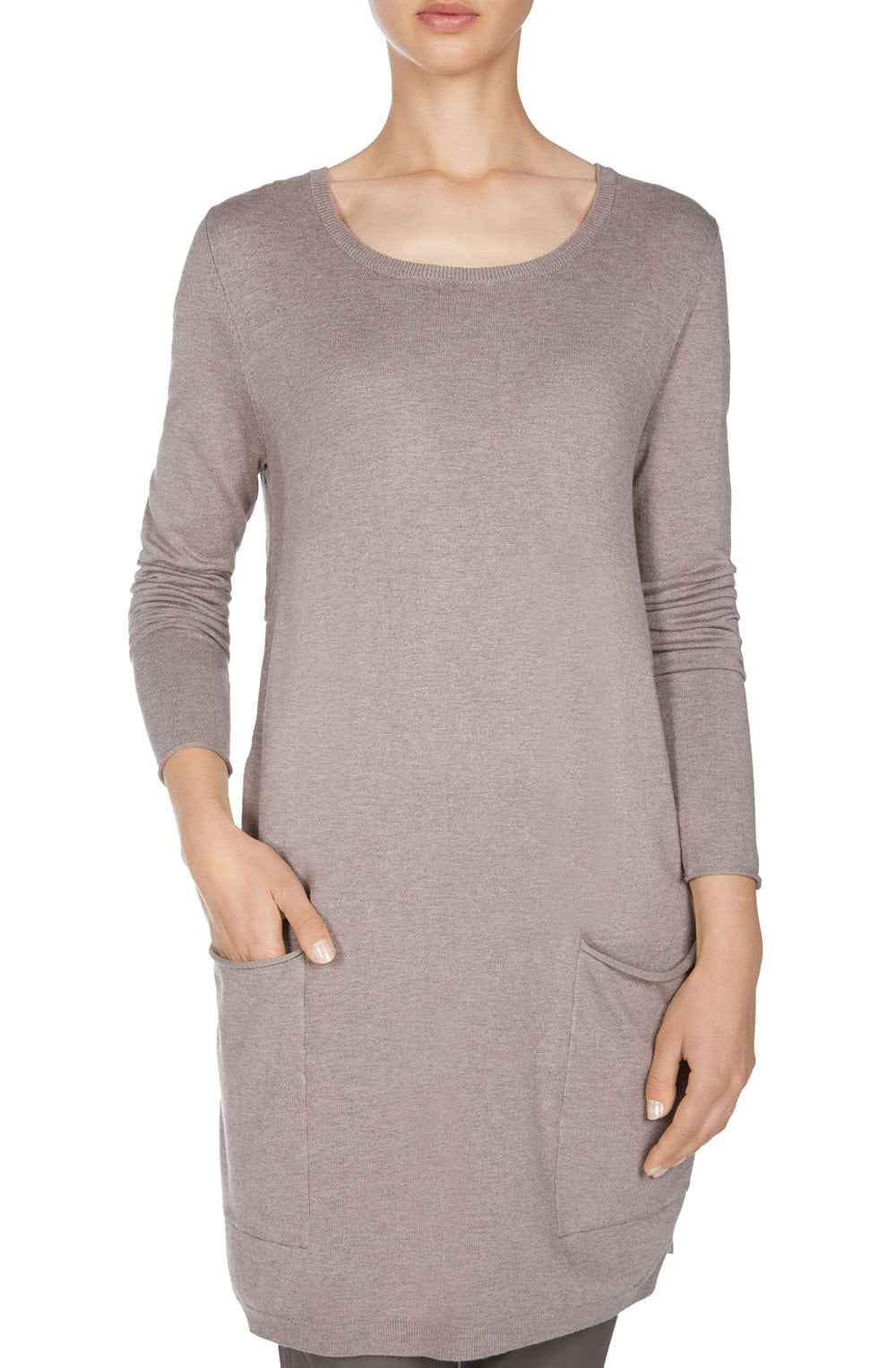 Taupe Knit Chiffon Back Dress