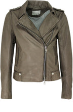 Taupe Leather Biker Jacket