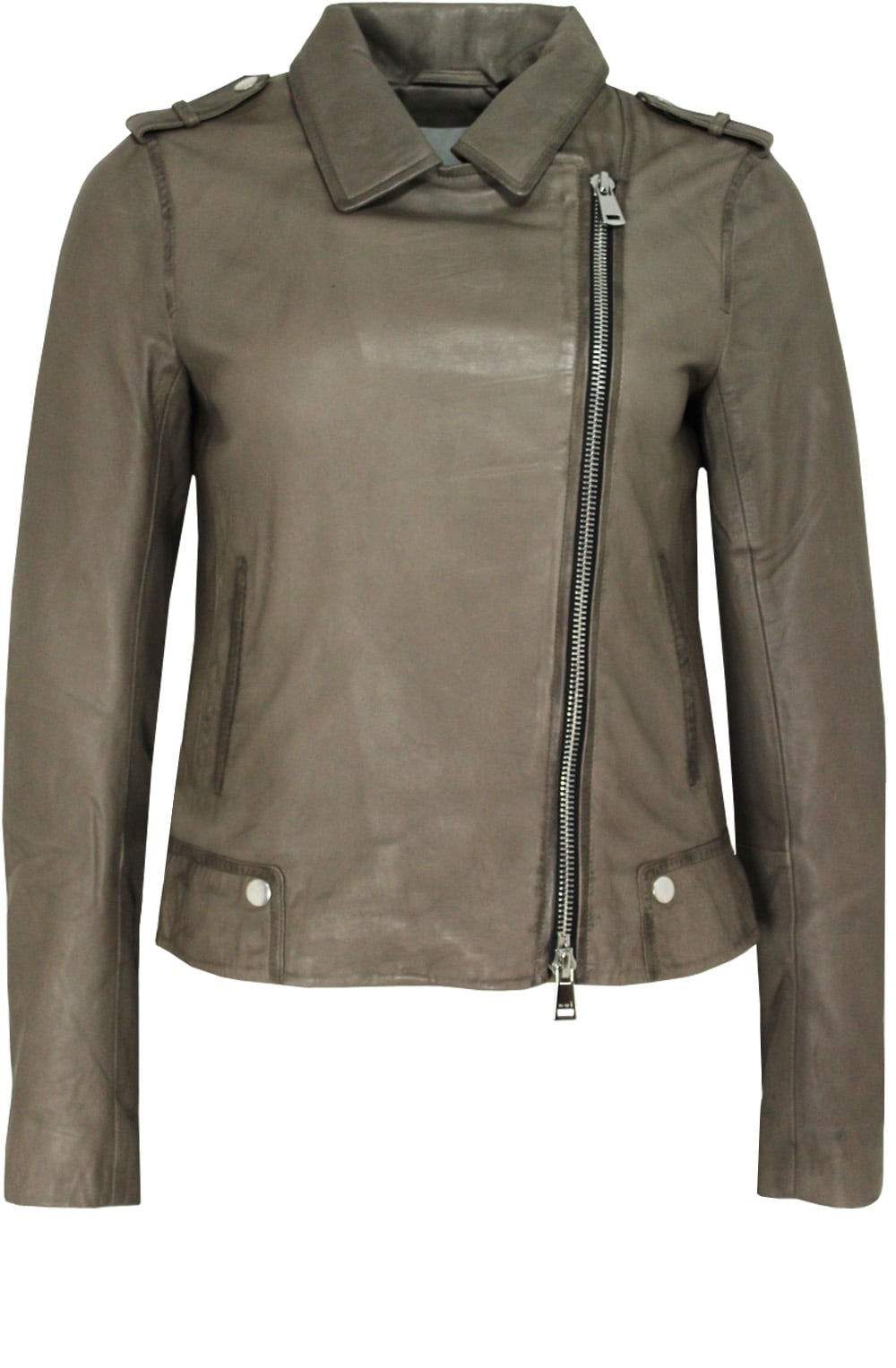 Taupe Leather Biker Jacket