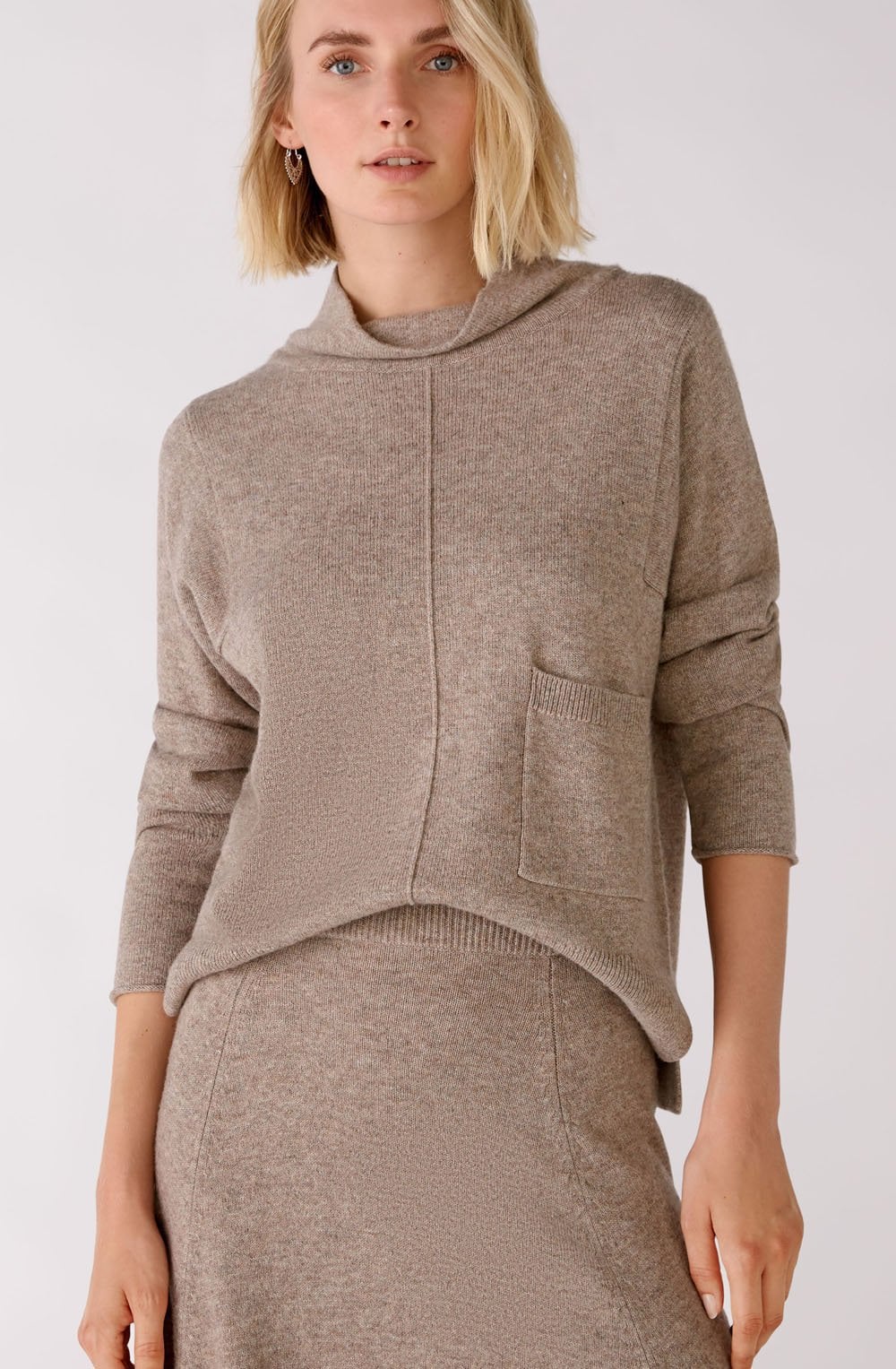 Taupe Melange Cowl Neck Jumper